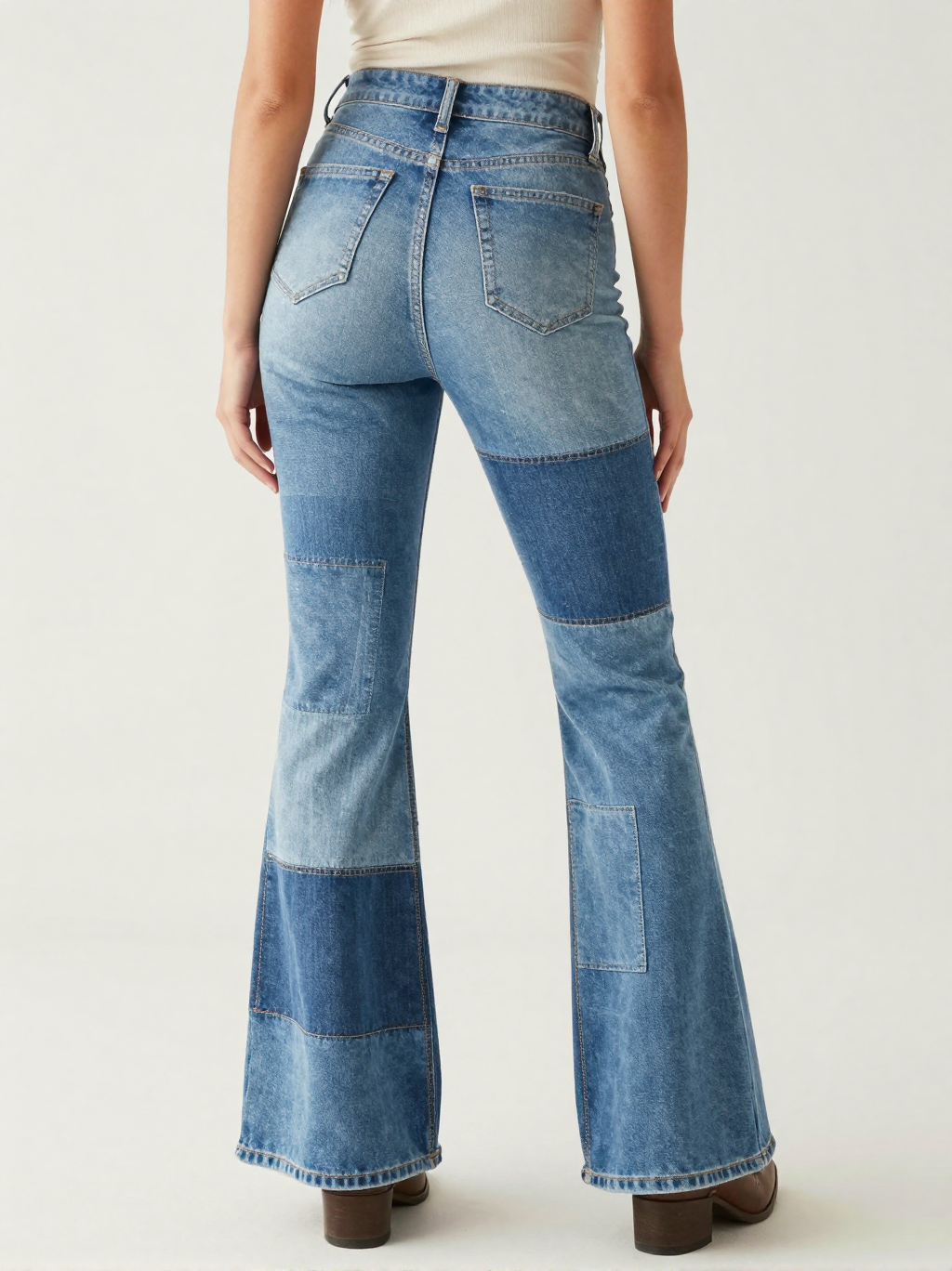 Denim Patchwork RB-BOT04 – Back View – Jessie – Multi Blue / Light Wash