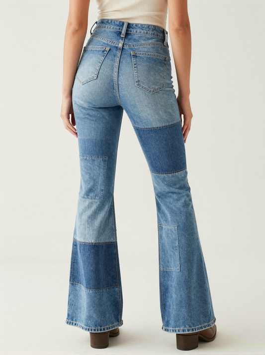 Denim Patchwork RB-BOT04 – Back View – Jessie – Multi Blue / Light Wash
