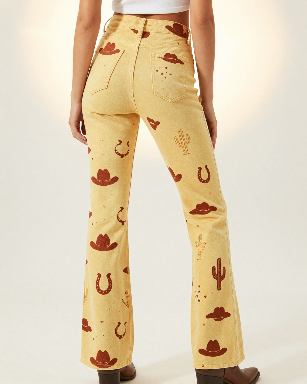 Sunshine Rodeo Bootcut Jeans – Back View – Riley – Gold / Brown / Cream