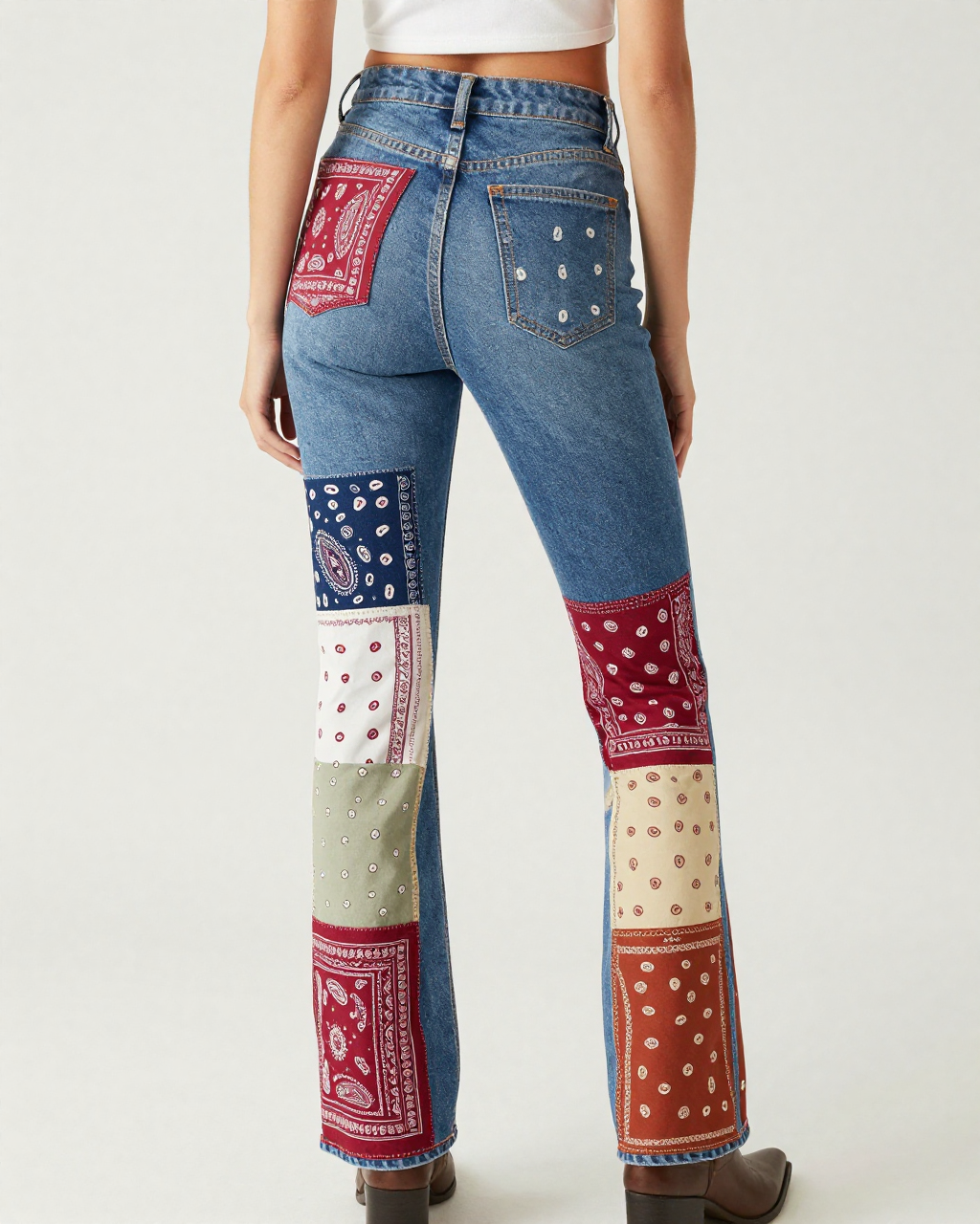 Paisley Patchwork Bootcut Jeans – Back View – Riley – Multi / Patchwork