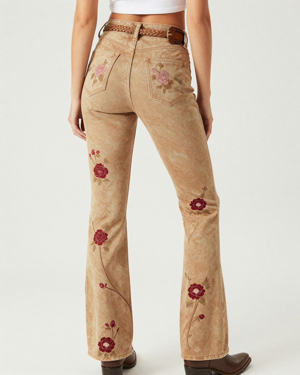 Bridle Rosette Bootcut Jeans – Back View – Riley – Tan / Brown