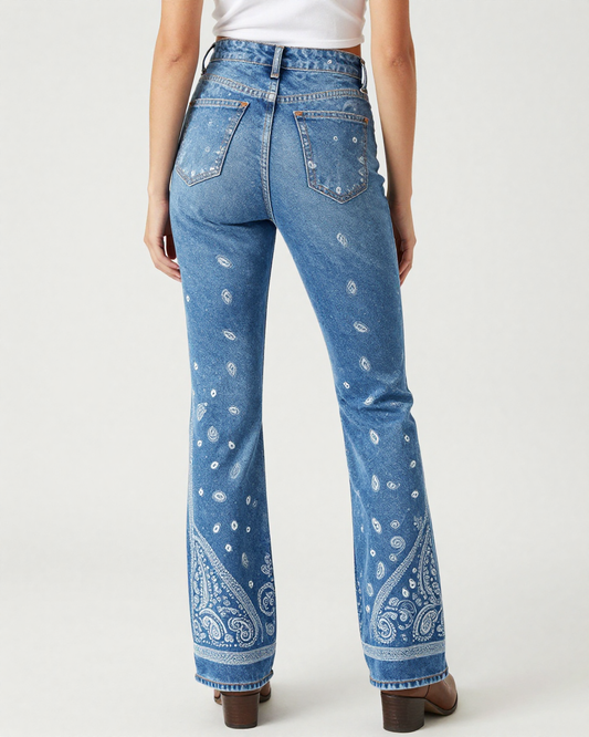 Cornflower Bandana Bootcut Jeans – Back View – Riley – Cornflower Blue / White