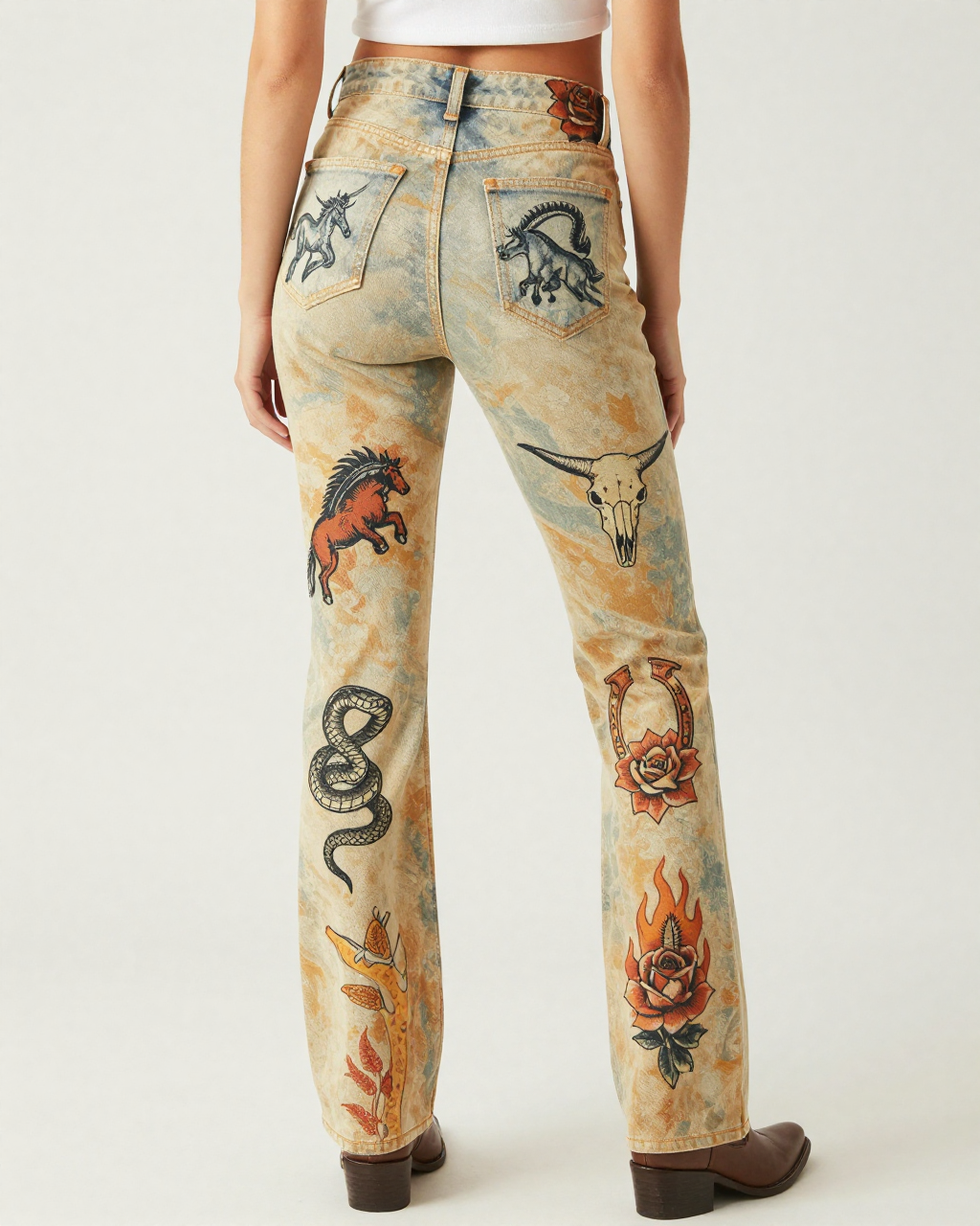 Bronc Buster Flash Bootcut Jeans β Back View β Riley β Cream / Ivory
