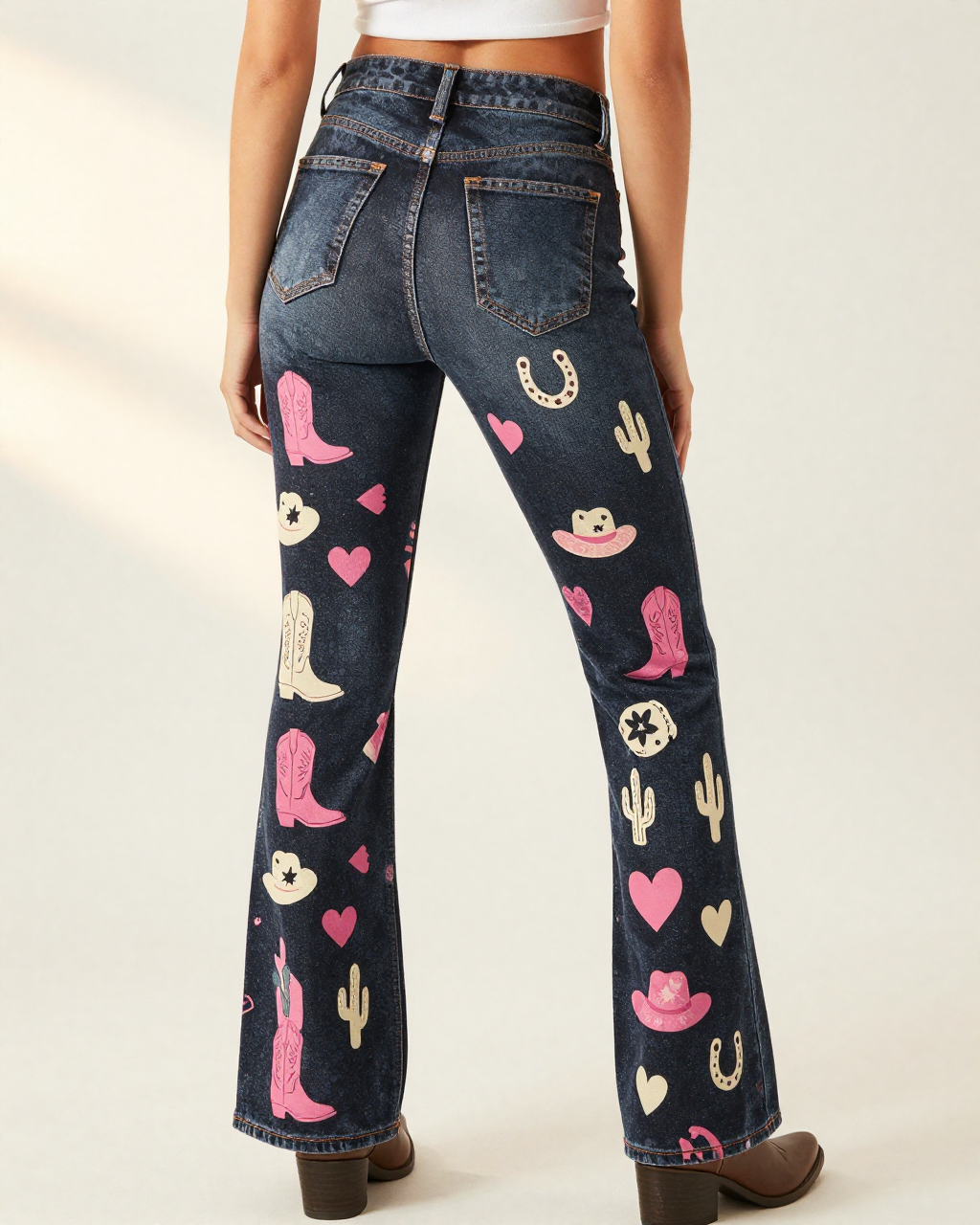 Rodeo Pink Bootcut Jeans – Back View – Riley – Pink / Coral / White