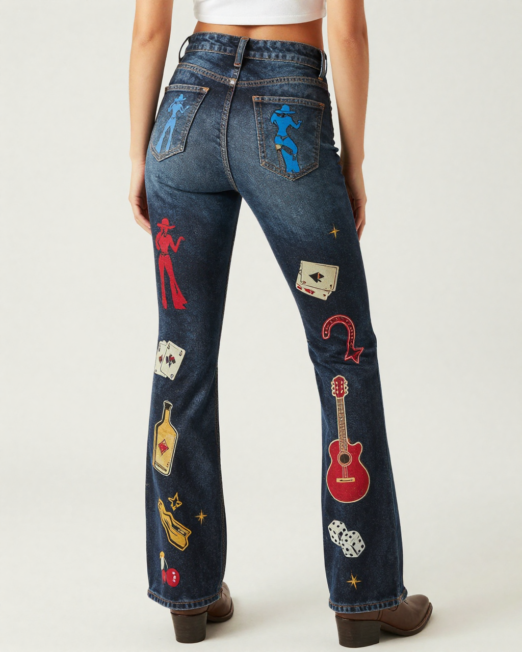Honky Tonk Flash Bootcut Jeans – Back View – Riley – Black / Cream