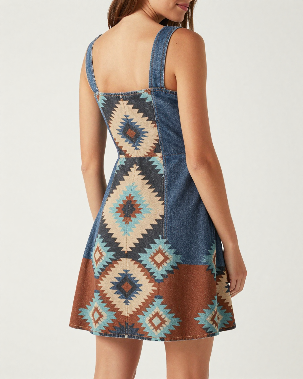 Desert Diamond Structured Mini Dress – Back View – Riley – Charcoal / Turquoise