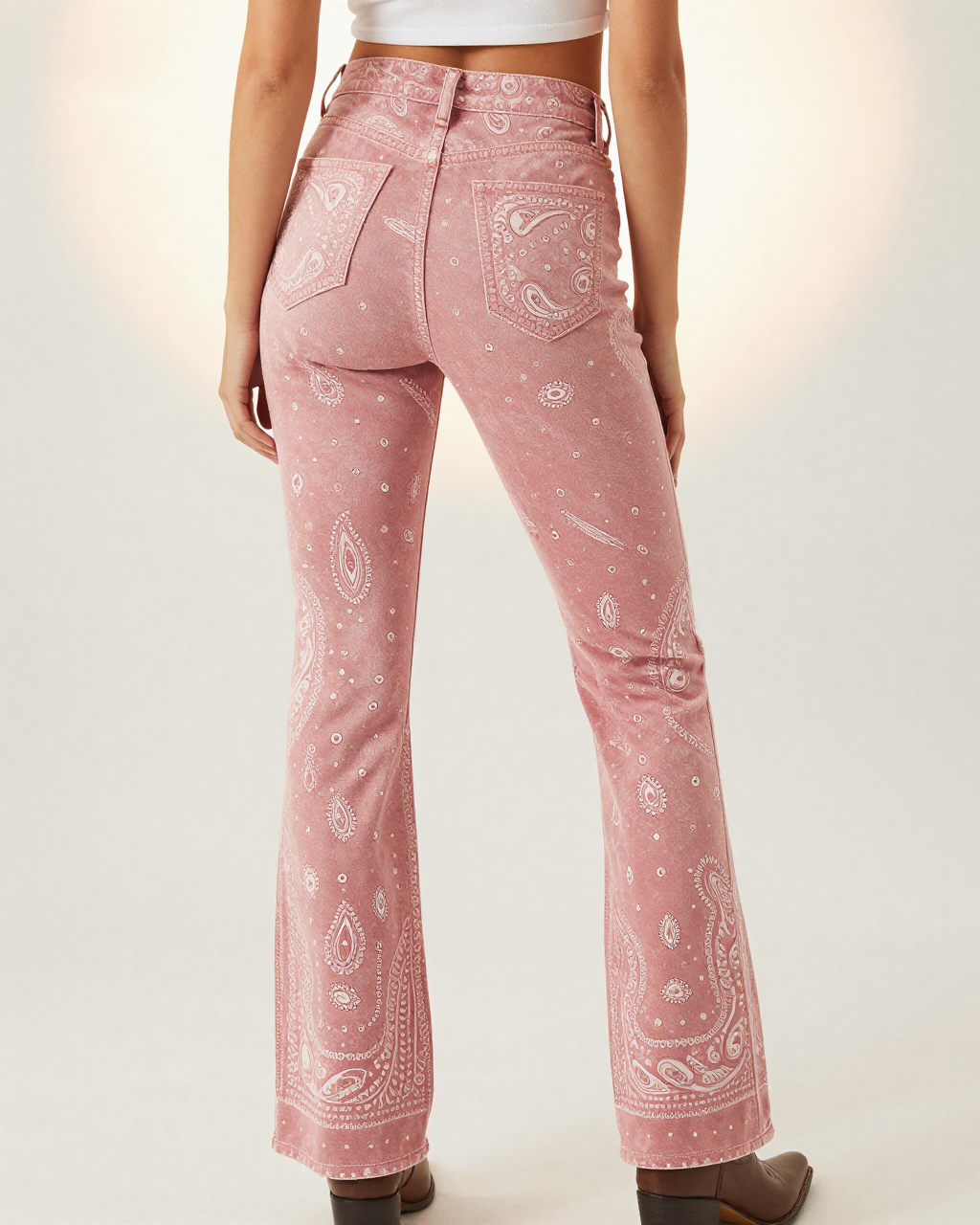 Dusty Pink Bandana Bootcut Jeans – Back View – Riley – Dusty Rose / White
