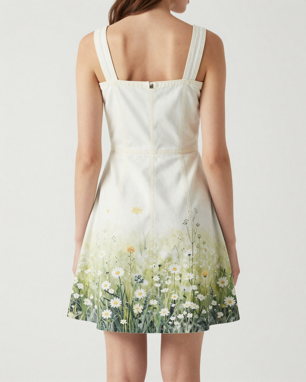 Morning Dew Sage Structured Mini Dress – Back View – Riley – Sage / Cream