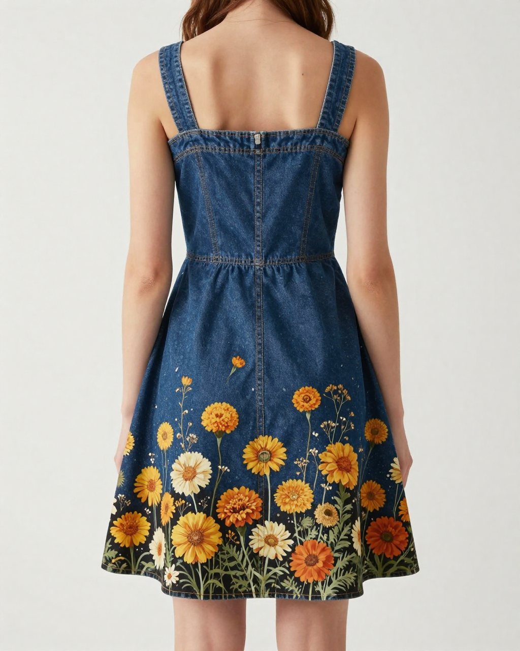 Harvest Marigold Structured Mini Dress – Back View – Riley – Black / Cream