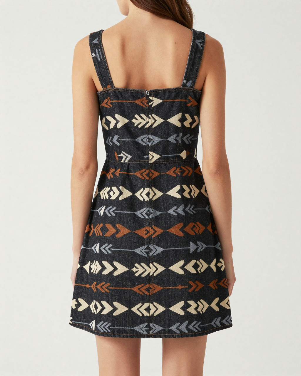 Arrow Path Structured Mini Dress – Back View – Riley – Black / Cream