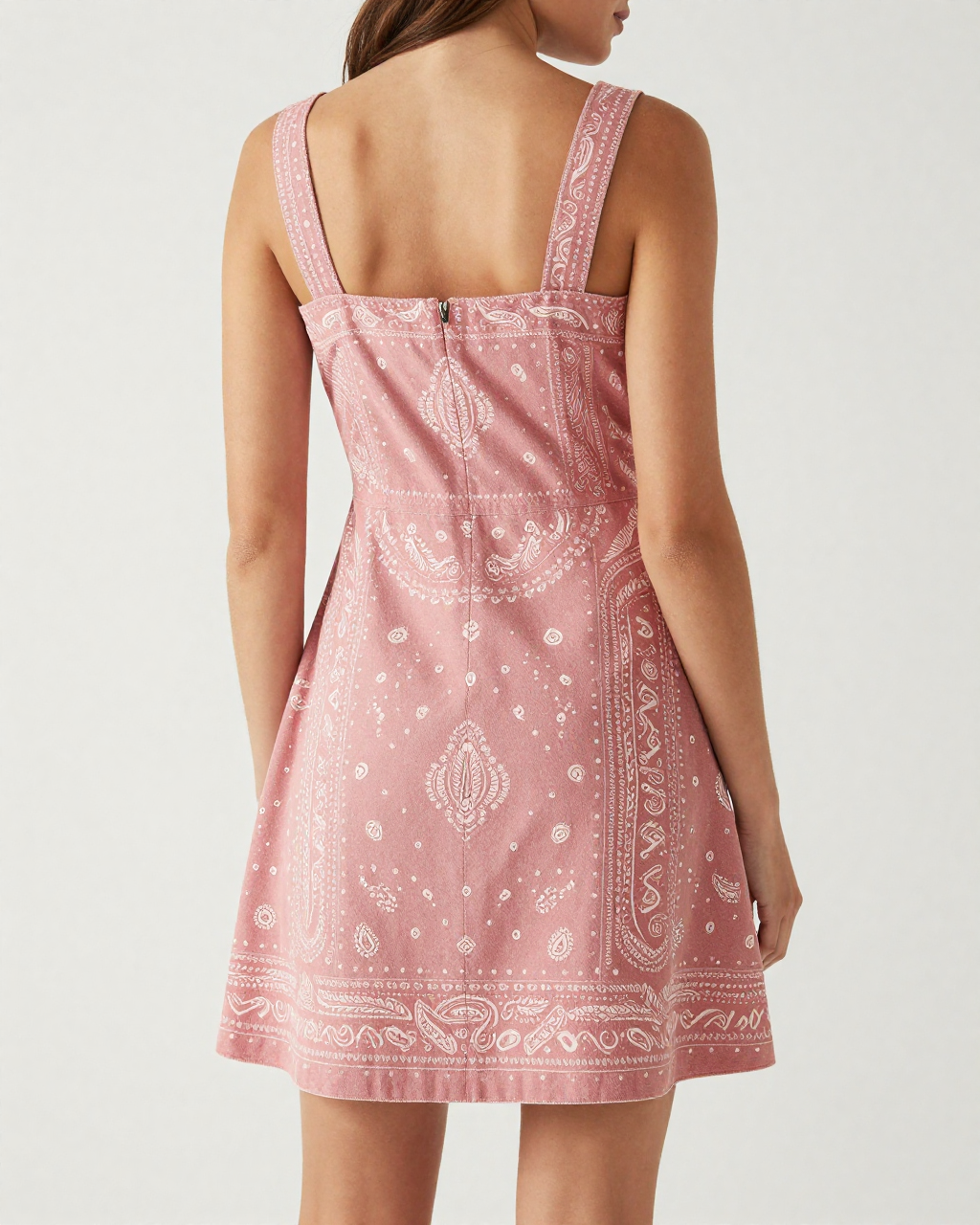 Dusty Pink Bandana Structured Mini Dress – Back View – Riley – Pink / White