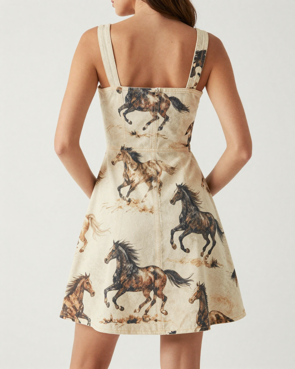 Mustang Stampede Structured Mini Dress – Back View – Riley – Cream / Ivory
