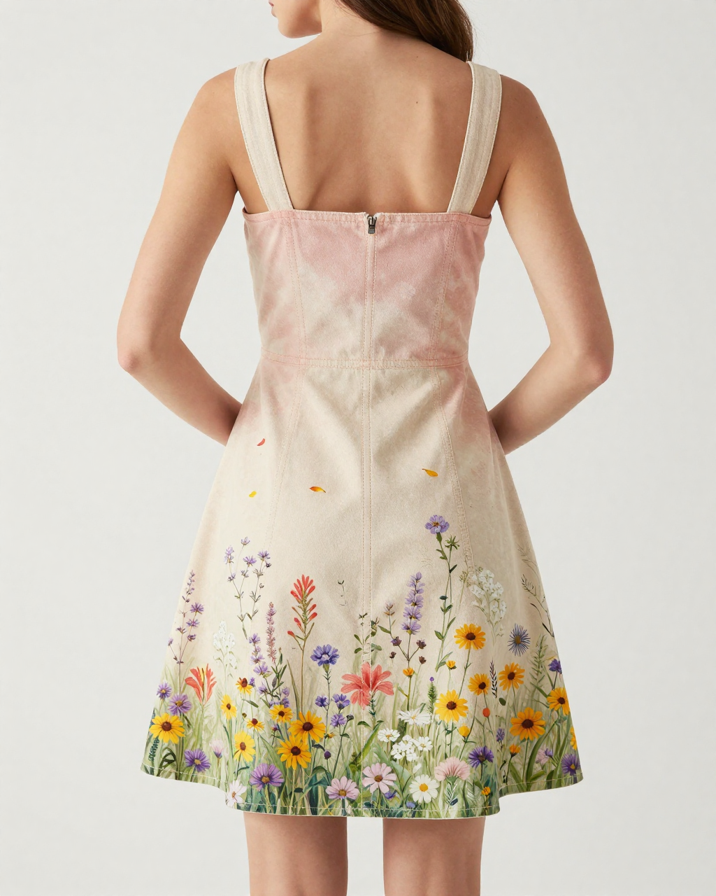 Wildflower Drift Cream Structured Mini Dress – Back View – Riley – Cream / Ivory