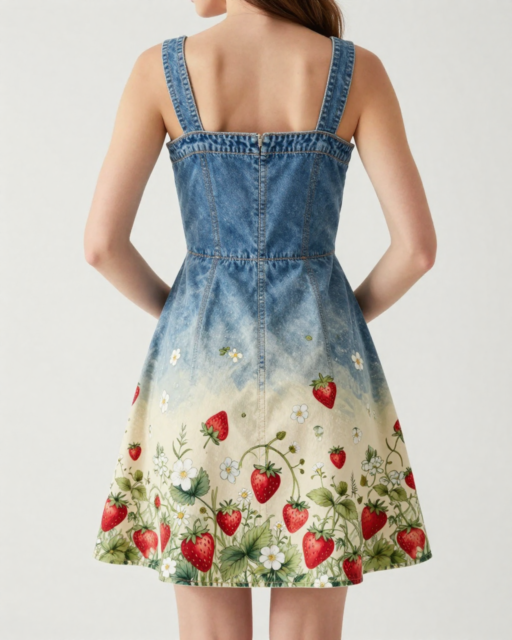 Strawberry Fields Structured Mini Dress – Back View – Riley – Cream / Ivory