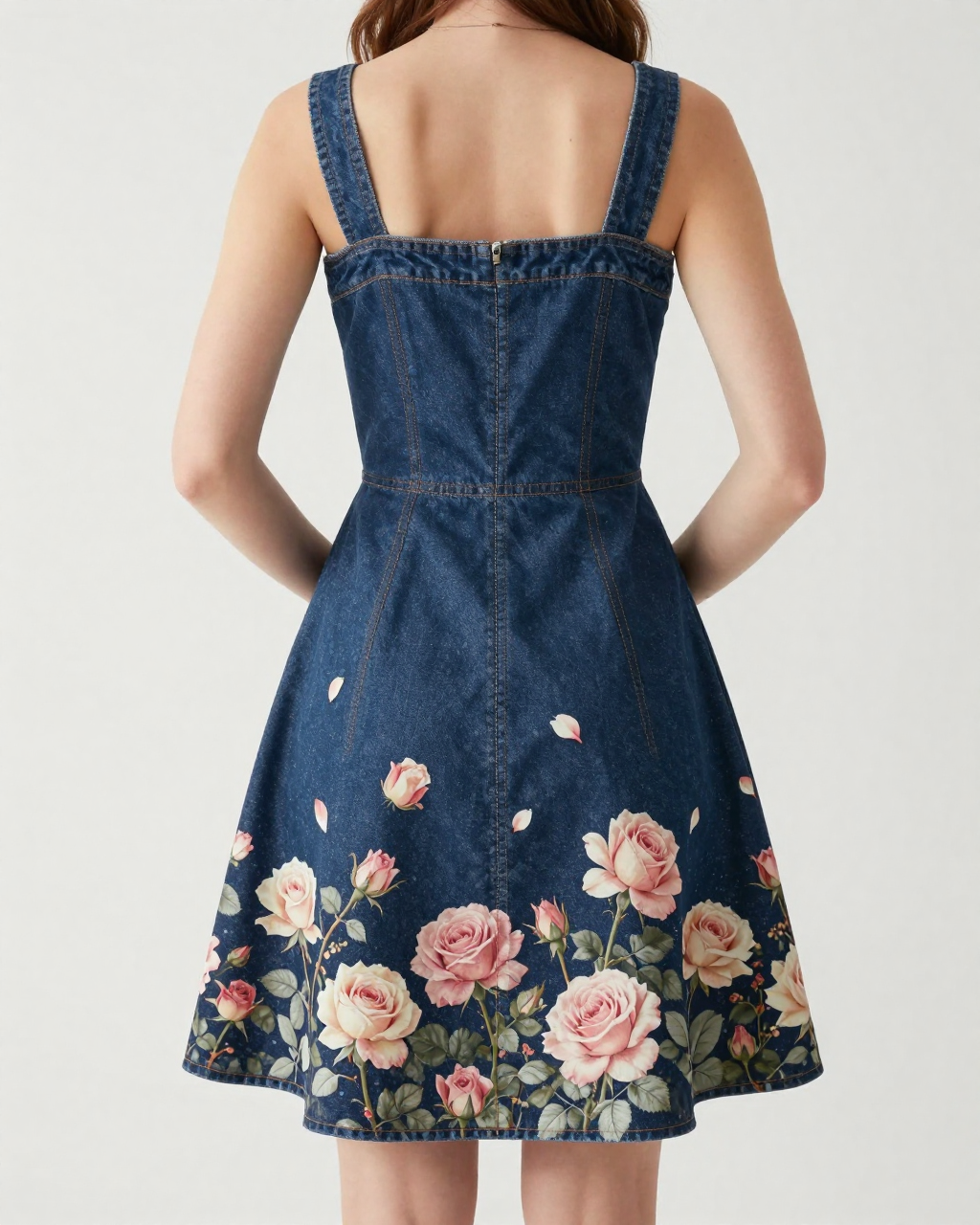 Dusty Rose Garden Structured Mini Dress – Back View – Riley – Navy / White