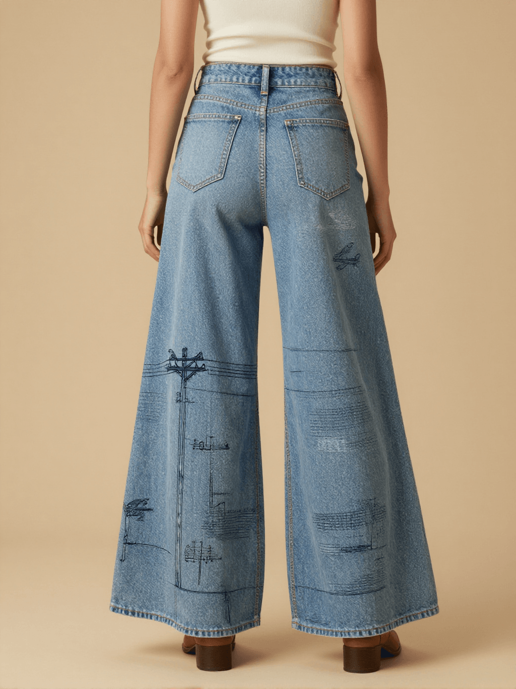 Telegraph Wire Birds RB-BOT05 – Back View – Jessie – Blue Denim