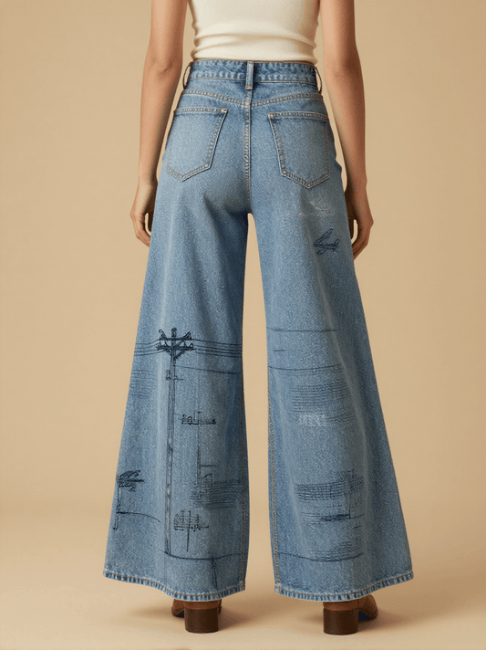 Telegraph Wire Birds RB-BOT05 – Back View – Jessie – Blue Denim
