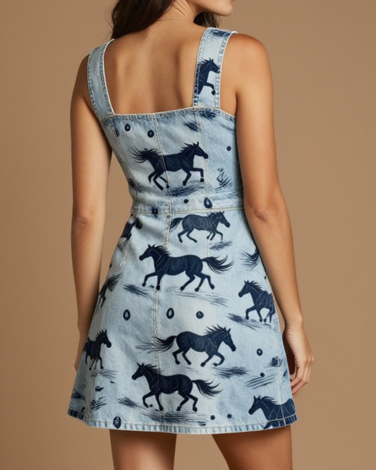 Mustang Stampede Structured Mini Dress – Back View – Jessie – Indigo