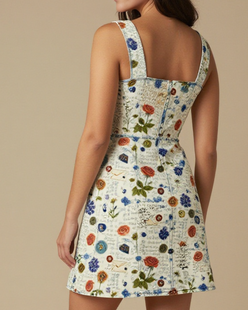 Down in the Valley Structured Mini Dress – Back View – Jessie – Sage Dust / Trail Bone / Roan Red