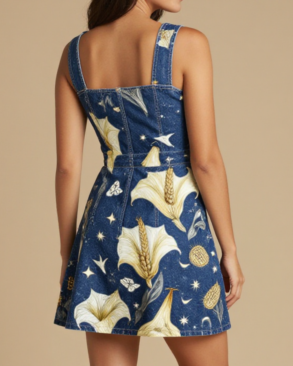 Datura Moonwatch Structured Mini Dress – Back View – Riley – Midnight Indigo / Cream