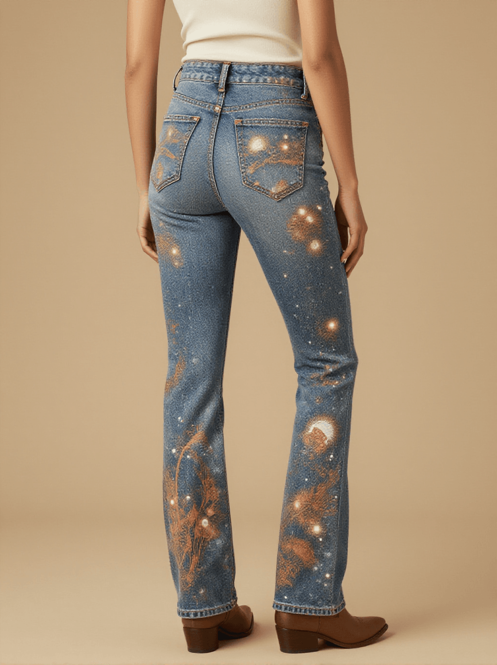 Lantern Glow Speckle Bootcut Jeans – Back View – Riley – Faded Blue / Warm Copper