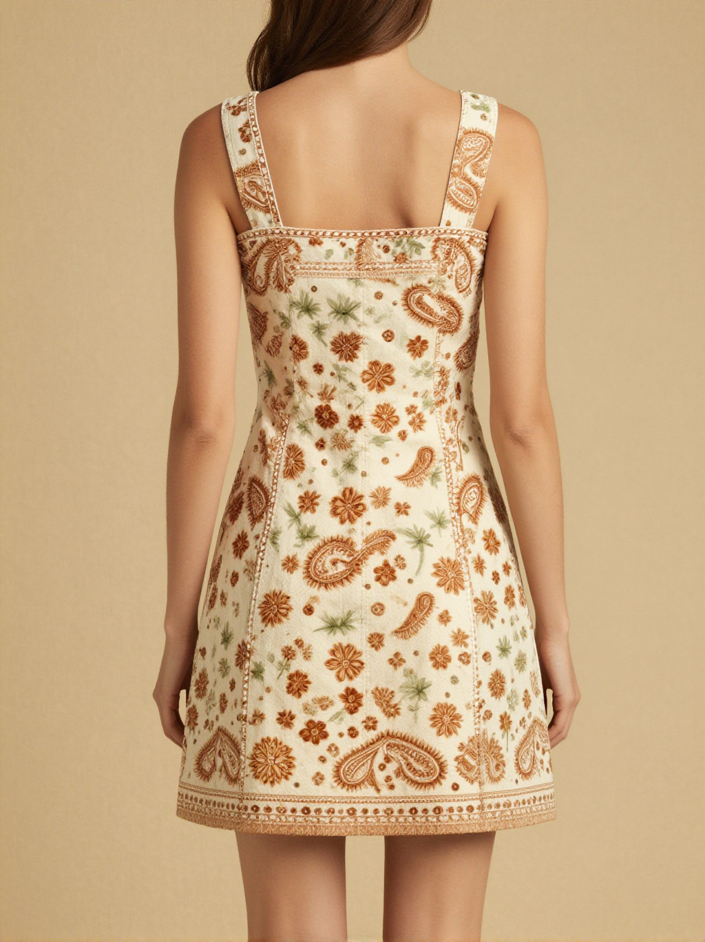 Worn Trail Bandana Structured Mini Dress – Back View – Jessie – Faded Red / Deep Indigo