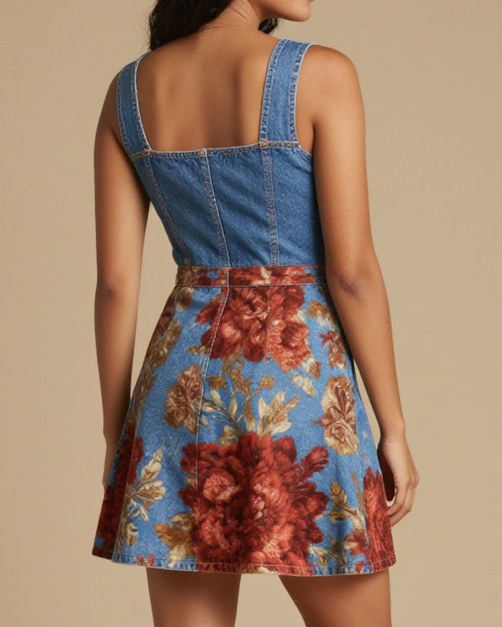 Rust Brocade Roan Structured Mini Dress – Back View – Jessie – Rust Copper / Warm Ochre