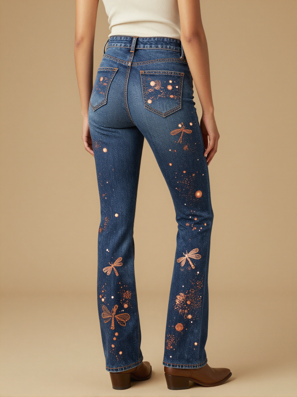 Firefly Dance Dust Bootcut Jeans – Back View – Jessie – Warm Gold / Twilight Blue
