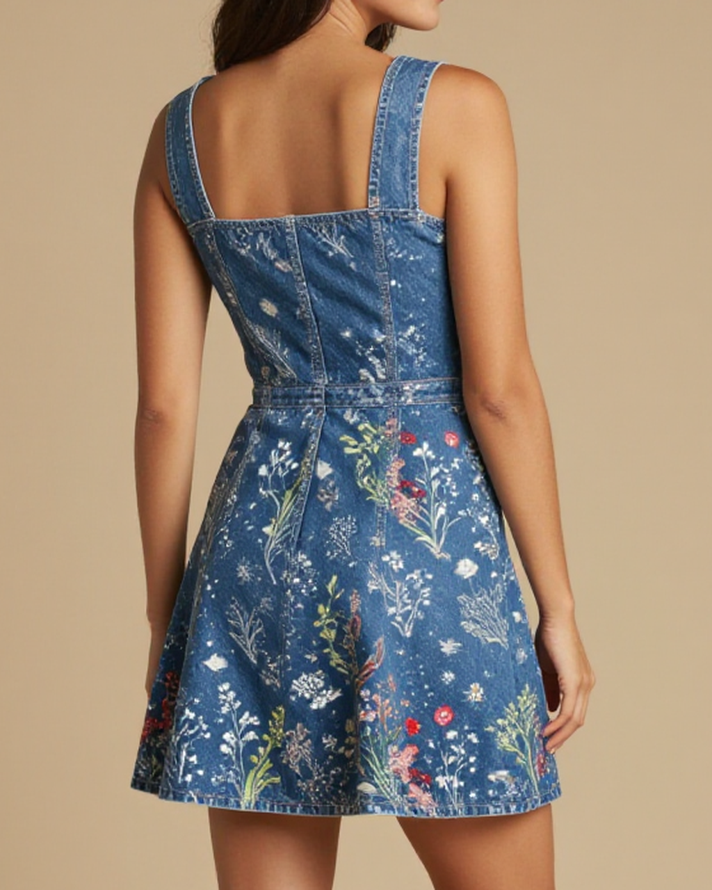 Porch Song Bloom Structured Mini Dress – Back View – Jessie – Indigo / Sage / Copper