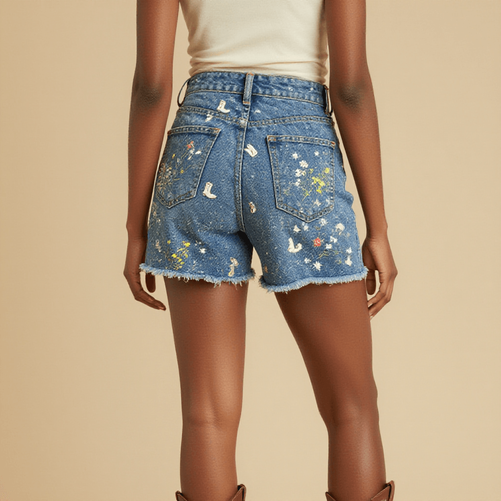 Bootstep Wildflower Denim Shorts – Back View – Amara – Light Wash / Wildflower Multi