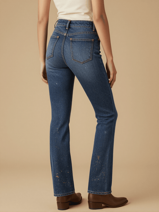 Star Dust Speckle Bootcut Jeans – Back View – Riley – Indigo / Star White