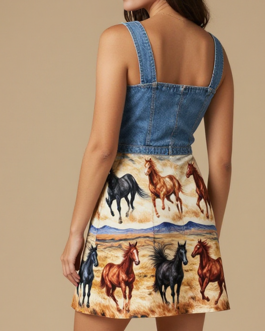 Mustang Herd Freedom Structured Mini Dress – Back View – Riley – Trail Bone / Black / Copper
