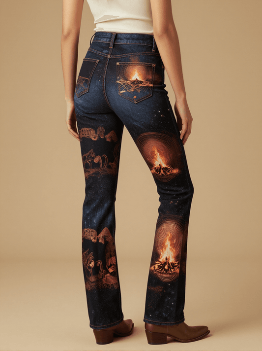 Campfire Night Toile Bootcut Jeans – Back View – Jessie – Deep Black / Trail Bone / Copper