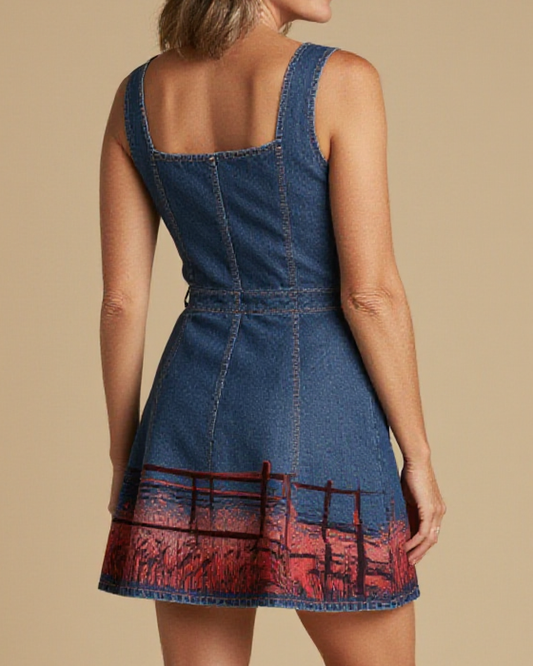 Fenceline Afterglow Structured Mini Dress – Back View – Dottie – Trail Bone / Roan Red