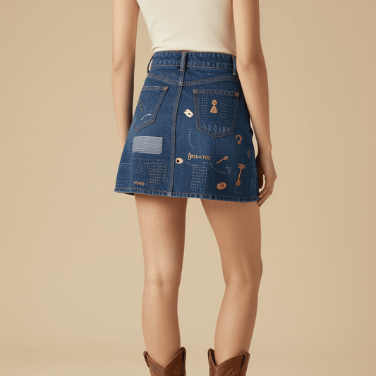 Telegraph Operators' Chorus Denim Mini Skirt – Back View – Mara