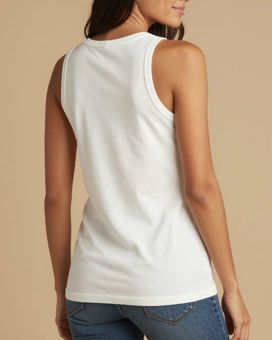 Born To Ride Badge Tank Top – Back View – Riley – Cream / Terracotta / Navy