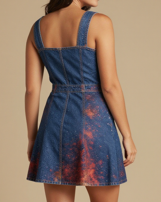 Star Dust Speckle Structured Mini Dress – Back View – Jessie – Midnight Indigo / Star White
