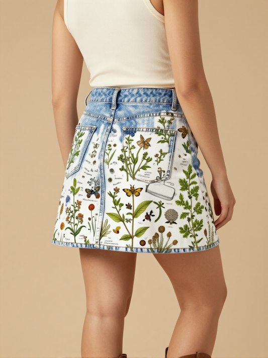 Wild Herb Apothecary Denim Mini Skirt – Back View – Jessie – Blue Denim