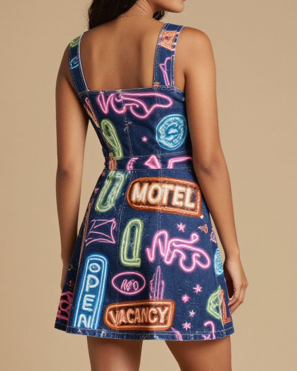 Neon Revival Structured Mini Dress – Back View – Mara