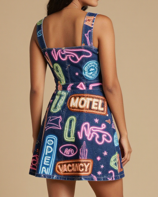 Neon Revival Structured Mini Dress – Back View – Mara