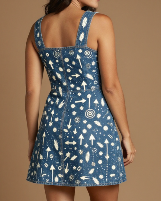 Annie's Arrow Dance Structured Mini Dress – Back View – Jessie – Indigo