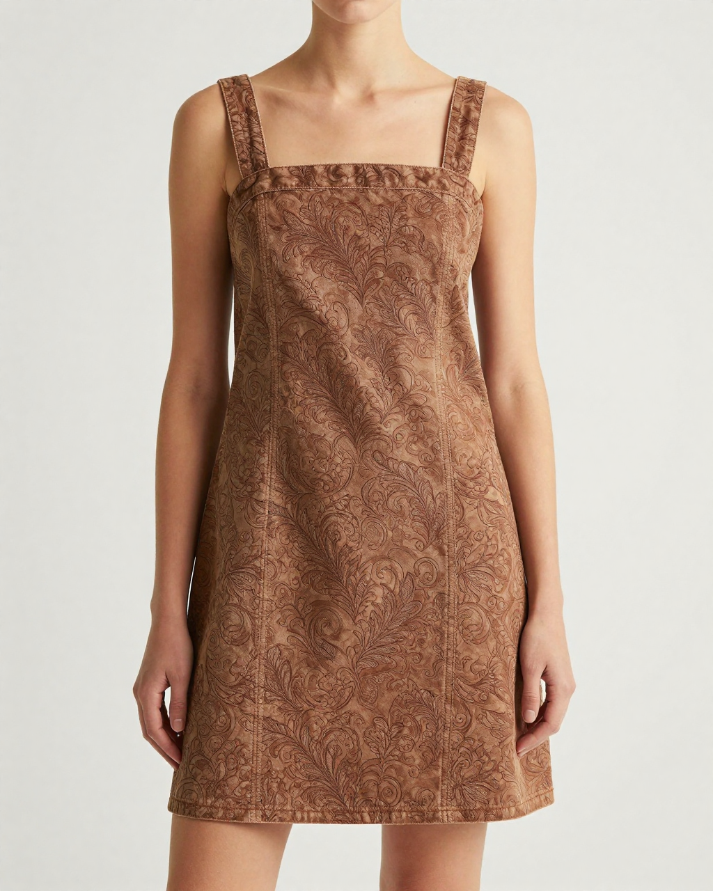 Tooled Leather Structured Mini Dress