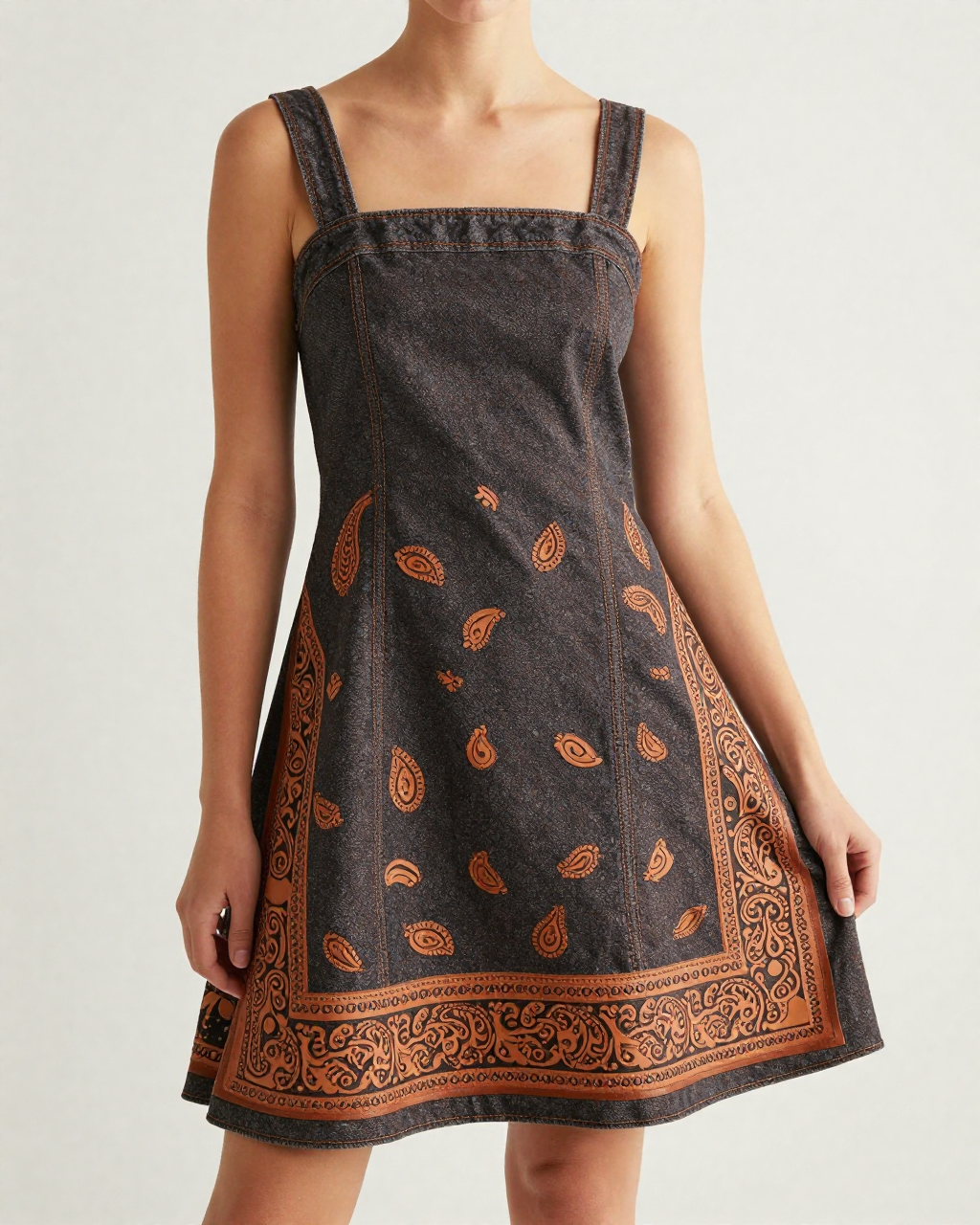 Western Paisley Medallion Structured Mini Dress, XL