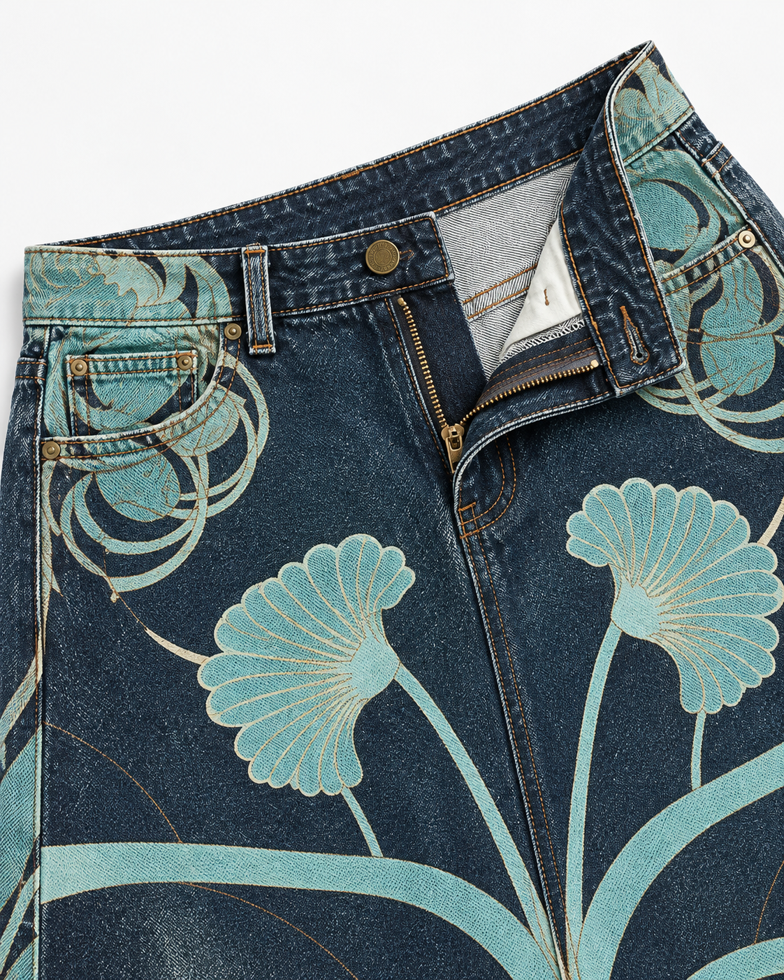 Desert Bloom Dark (U6248) Western Denim Knee-Length Skirt