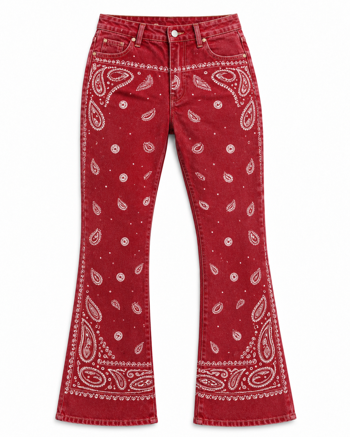 Classic Red Bandana Bootcut Jeans