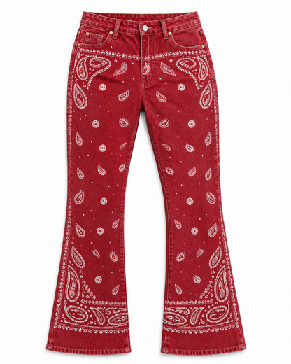 Classic Red Bandana Bootcut Jeans