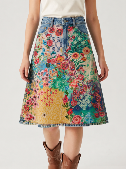 Medium Patchwork Trail RB-SKT03 – Front View – Riley – Medium wash denim
