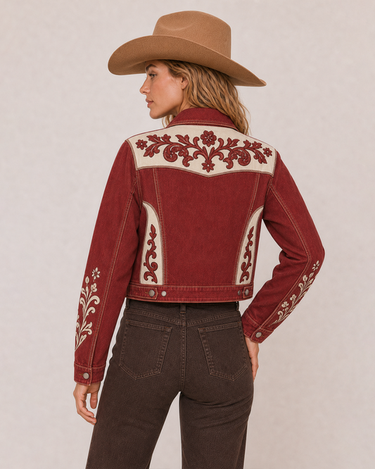 Cactus Bloom Cropped Denim Jacket