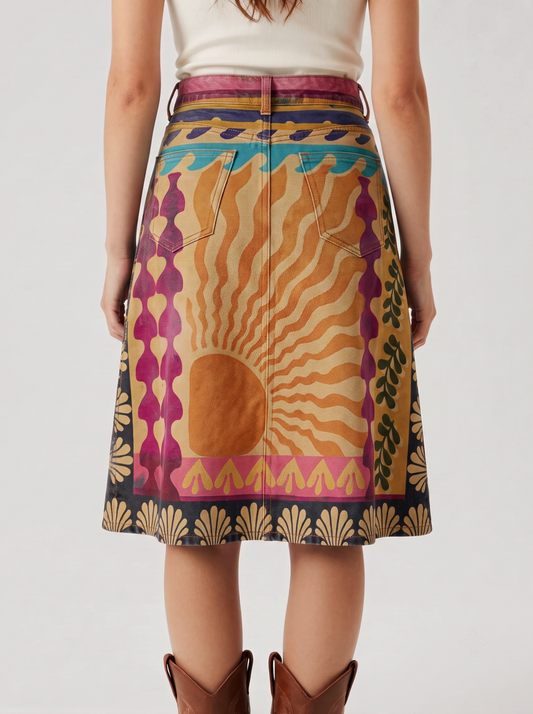 Mesa Spur RB-SKT03 – Back View – Riley – Multicolor with dominant earthy tones including mustard yellow, terracotta, magenta, teal, and black