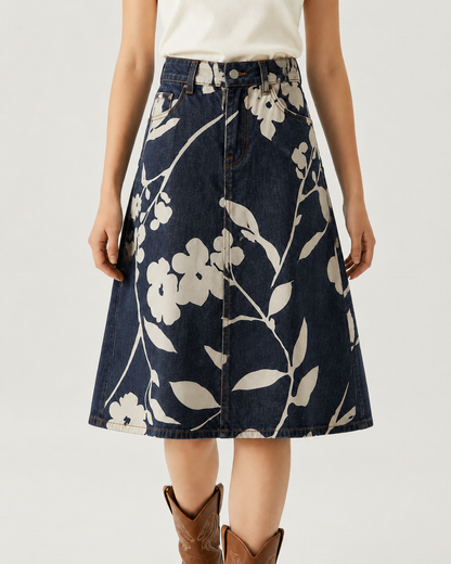 Wild Bloom Skirt RB-SKT03 – Front View – Riley – Dark Indigo